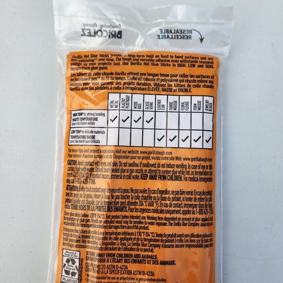 NEW Gorilla Hot Glue Sticks Clear Full Size 8" Long 20 Count Arts and Crafts Cra - Picture 11 of 14